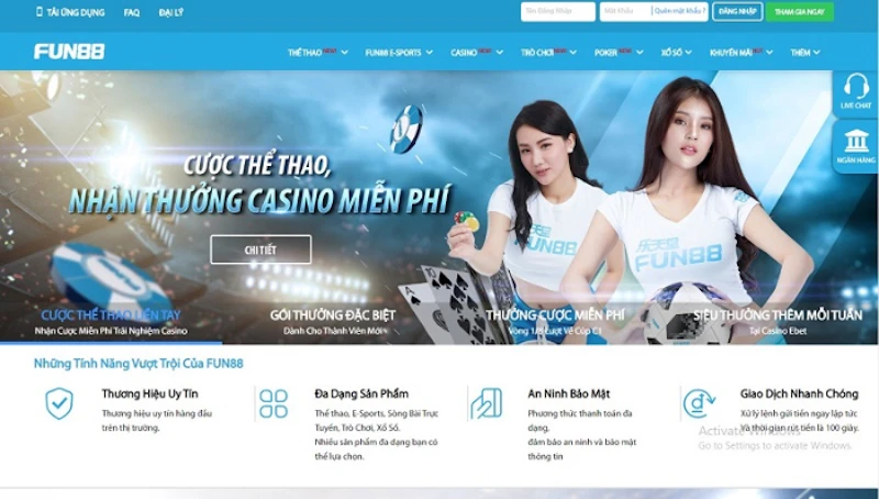 Trang chính thức của FUN88 cung cấp link vào an toàn